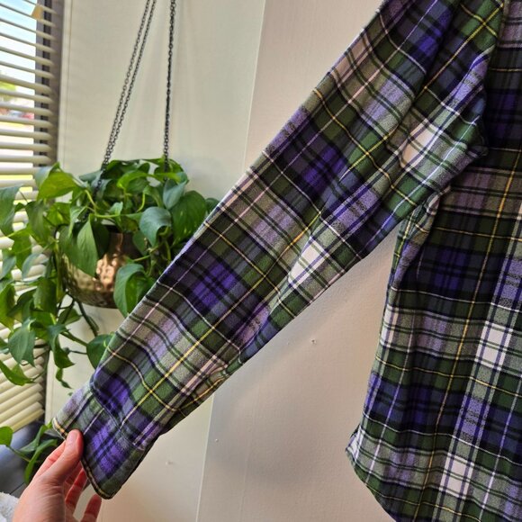 Lands End Mens Slim Fit Plaid Flannel Button-Up Shirt 16-16.5 L Green & Purple O - Picture 3 of 11